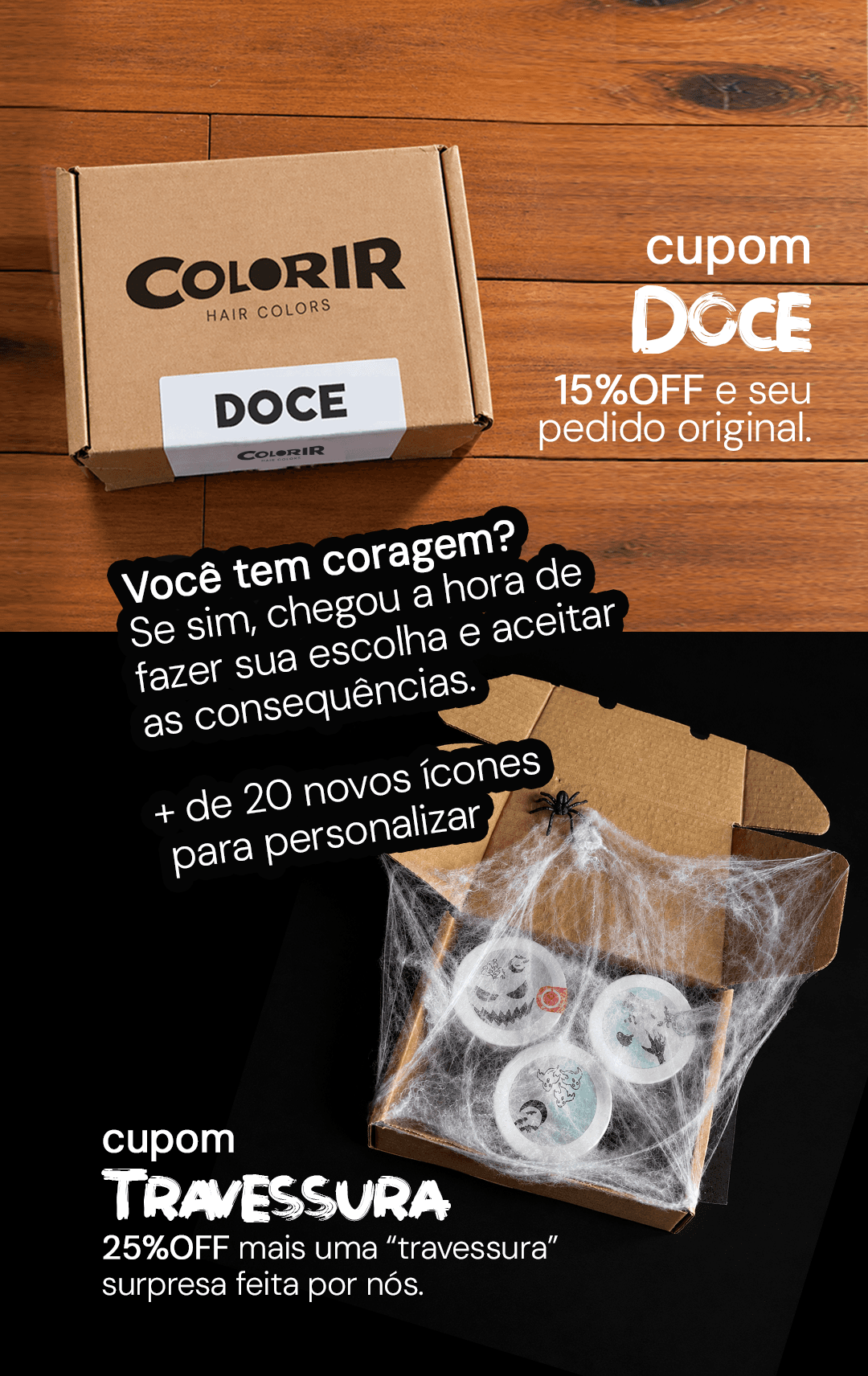 Halloween Colorir: cupom Doce com 15% OFF e cupom Travessura com 25% OFF